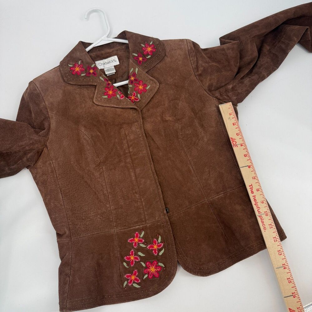 Vintage Suede Jacket Western Cropped Cowgirl Rodeo Brown Embroidered Women Sz 8 - Picture 8 of 13